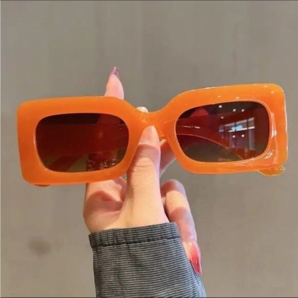 Orange Rectangular Sunglasses Y2K Retro - Picture 1 of 3